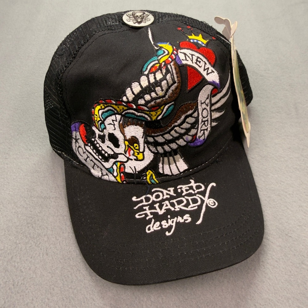 Ed Hardy New York City Trucker Hat Black Mesh Skull Heart Cap CR10000